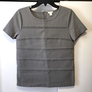 J Crew Grey Textured Short Sleeve Blouse Top